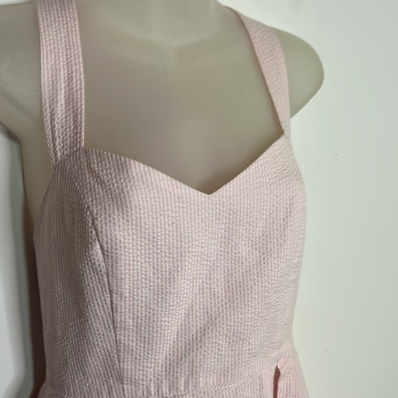 Lauren James Dress The Livingston Oxford Dress Pink Seersucker Bow Tie Back - Picture 2 of 9